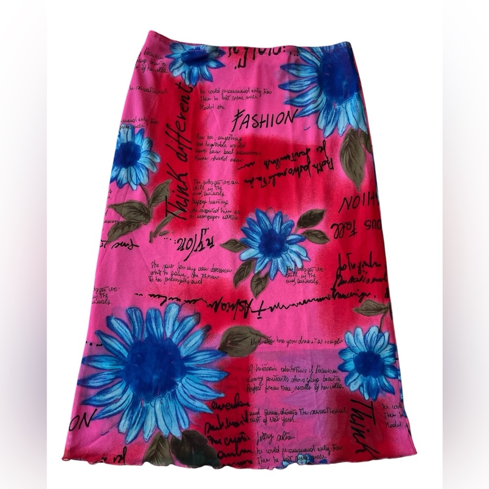 VINTAGE PIÚ & PIÚ PINK MESH MIDI PRINTED SKIRT MEDIUM WOMENS MADE IN ITALY
